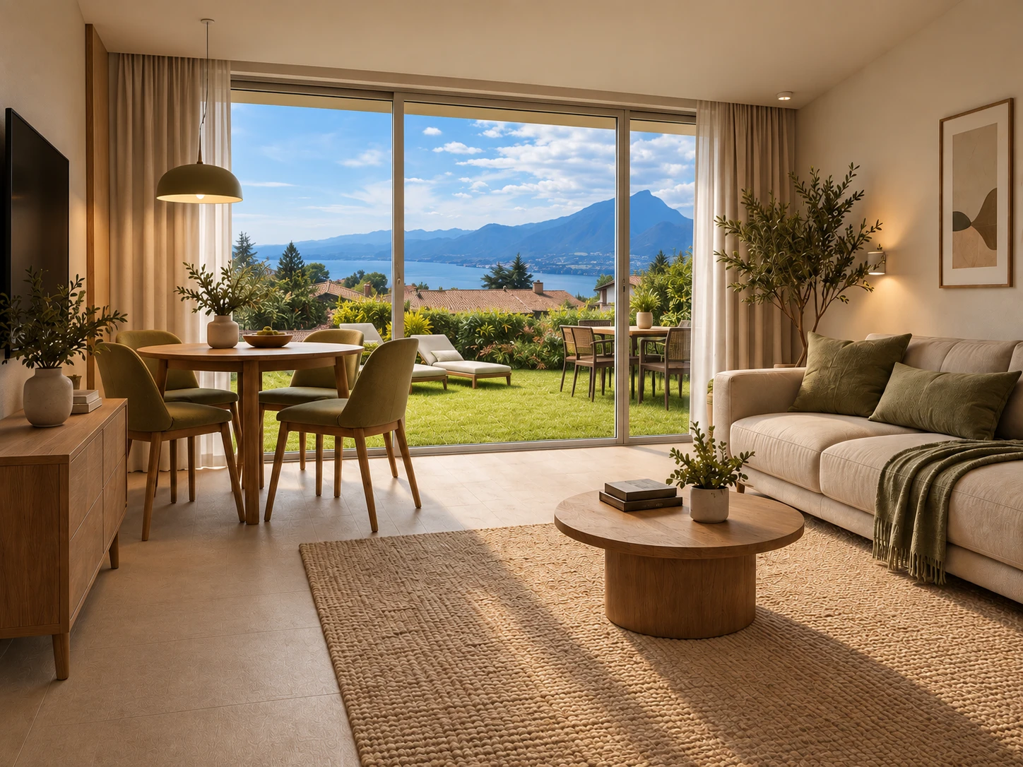 Trilocale con giardino privato e vista lago
